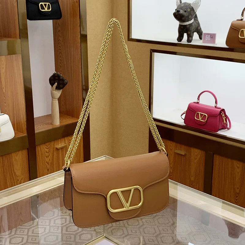 Bolsa feminina de couro de bezerro corrente de um ombro crossbody nova moda e versátil bolsa feminina de alta qualidade