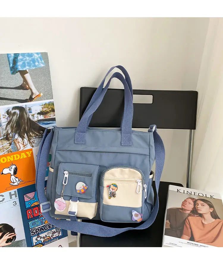 Bolsa de ombro feminina de lona à prova d'água, bolsa mensageiro de nylon para mulheres, bolsa crossbody oxford, sacola de livros para meninas