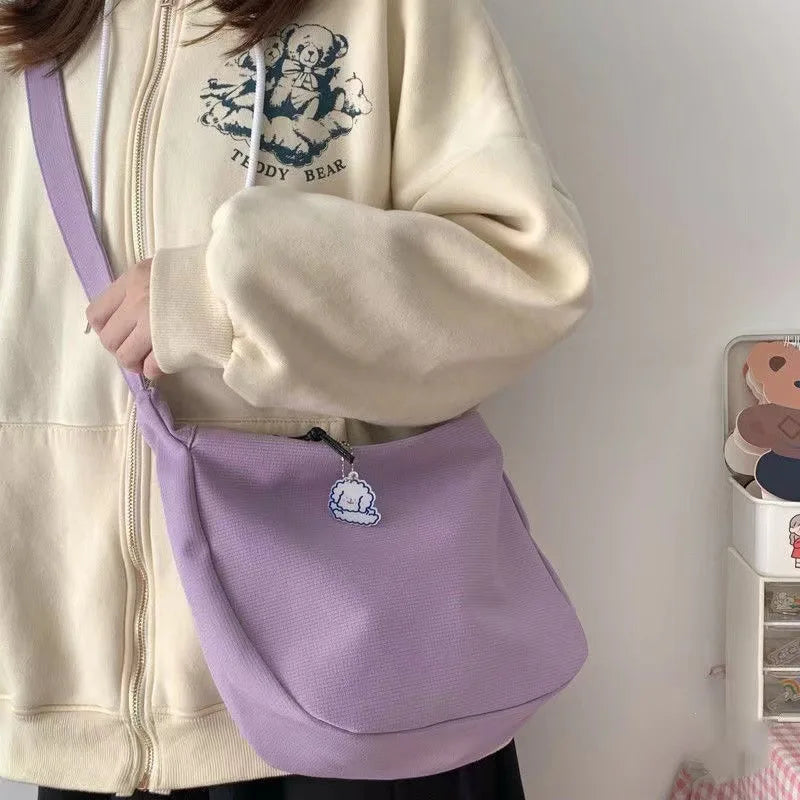Bolsas crossbody multifuncionais para mulheres, bolsas de ombro monocromáticas para adolescentes, bolsas simples, bolsa de grande capacidade, harajuku, todos os jogos
