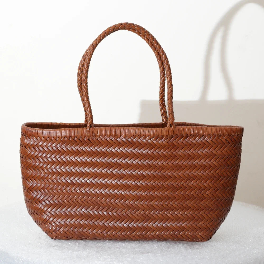 Bolsas femininas de couro genuíno bolsa de ombro tecelagem casual saco de compras vintage grande tote bolsa de mão cruz senhora