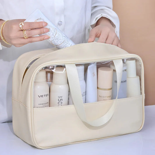 Bolsa cosmética de viagem portátil feminina, bolsa de maquiagem transparente de grande capacidade para banho, multifuncional, à prova d'água, estojo de armazenamento