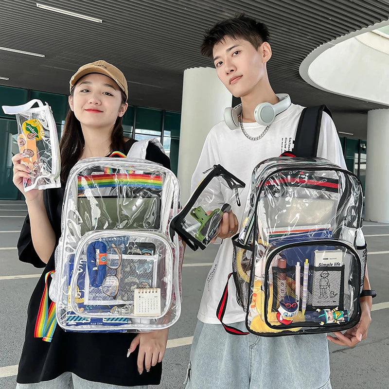 Bolsa de ombro transparente unissex moda simples grande capacidade mochilas portáteis multifuncional à prova dwaterproof água masculino feminino mochila