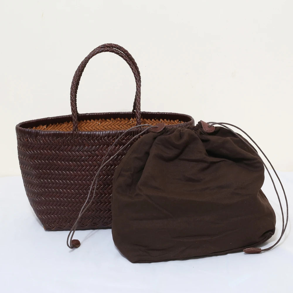 Bolsas femininas de couro genuíno bolsa de ombro tecelagem casual saco de compras vintage grande tote bolsa de mão cruz senhora