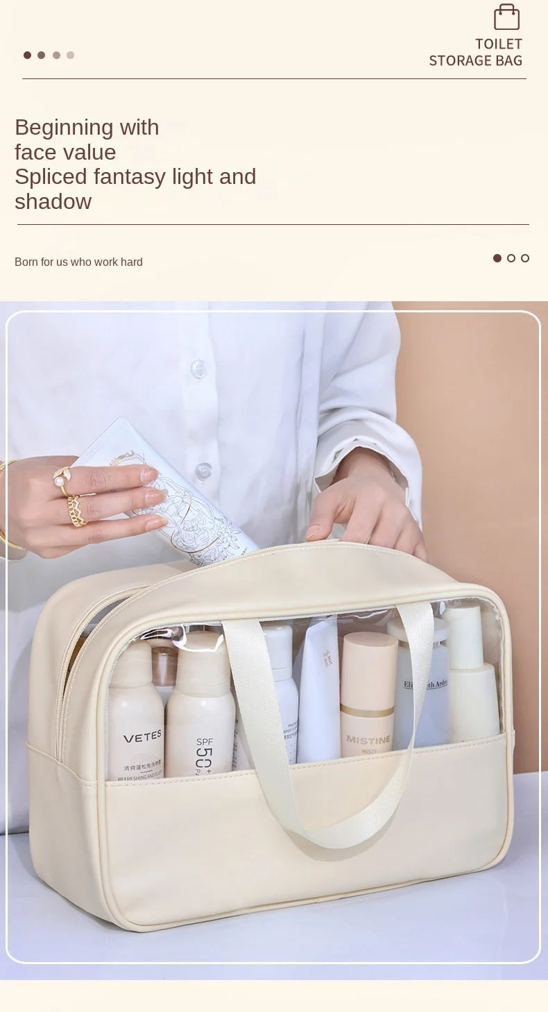 Bolsa cosmética de viagem portátil feminina, bolsa de maquiagem transparente de grande capacidade para banho, multifuncional, à prova d'água, estojo de armazenamento