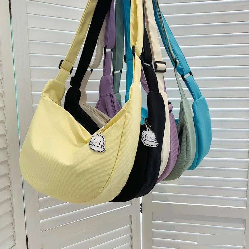 Bolsas crossbody multifuncionais para mulheres, bolsas de ombro monocromáticas para adolescentes, bolsas simples, bolsa de grande capacidade, harajuku, todos os jogos