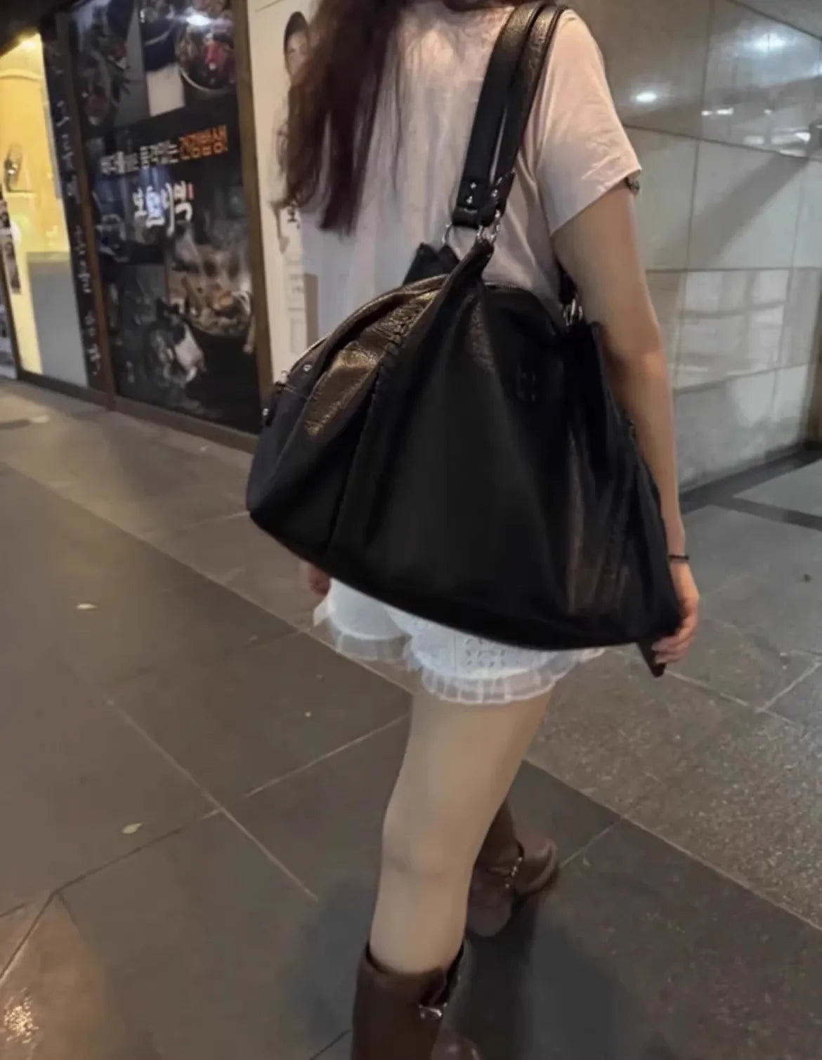 Nicho coreano ASON 24FW couro mini motocicleta bolsa de ombro único axila bolsa de grande capacidade