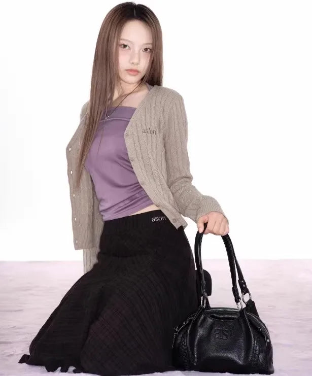 Nicho coreano ASON 24FW couro mini motocicleta bolsa de ombro único axila bolsa de grande capacidade