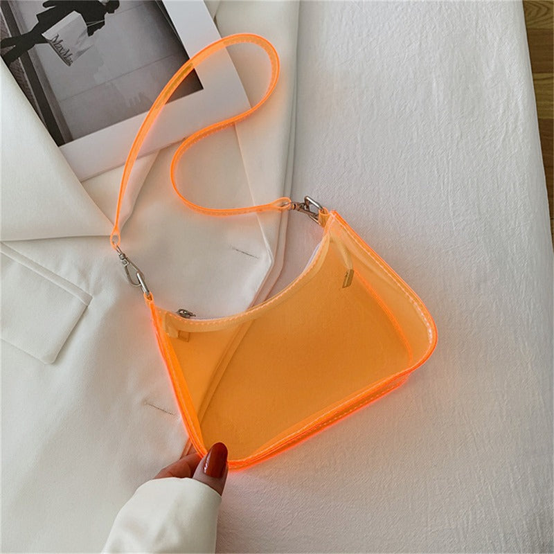 Bolsa de ombro de gelatina transparente para mulheres, bolsas pequenas com zíper nas axilas Y2K e bolsa da moda