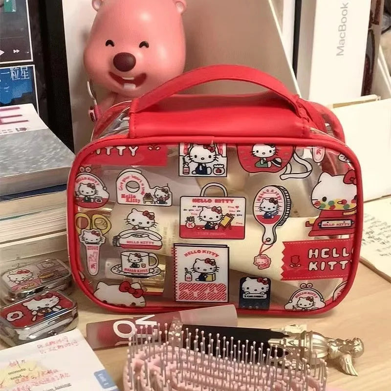 Ins moda coreana hellokitty bolsa de maquiagem pvc transparente grande capacidade à prova dwaterproof água batom saco de armazenamento washbag meninas mulher presente