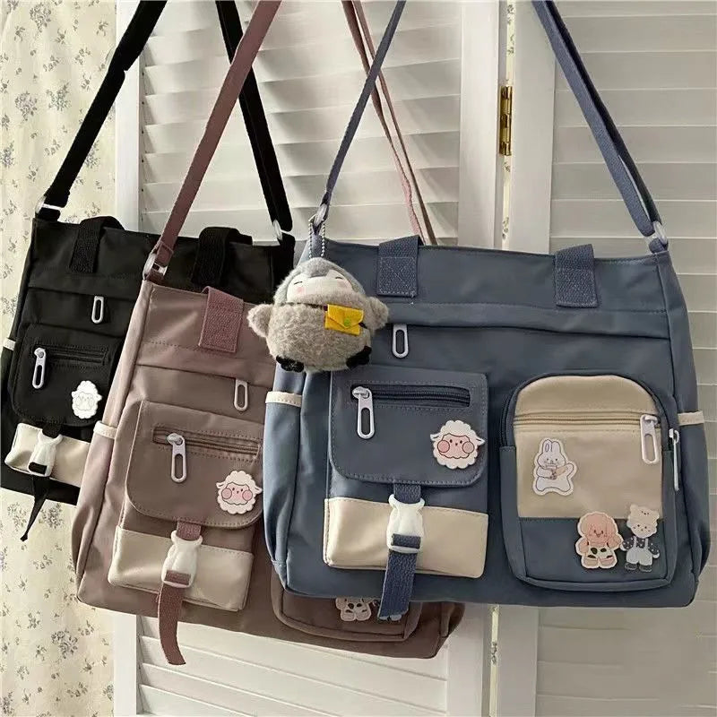 Bolsa de ombro feminina de lona à prova d'água, bolsa mensageiro de nylon para mulheres, bolsa crossbody oxford, sacola de livros para meninas