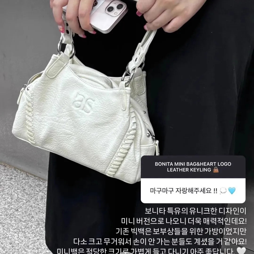 Nicho coreano ASON 24FW couro mini motocicleta bolsa de ombro único axila bolsa de grande capacidade