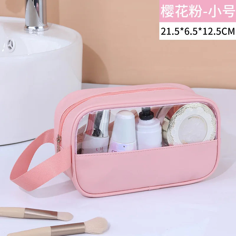 Bolsa cosmética de viagem portátil feminina, bolsa de maquiagem transparente de grande capacidade para banho, multifuncional, à prova d'água, estojo de armazenamento