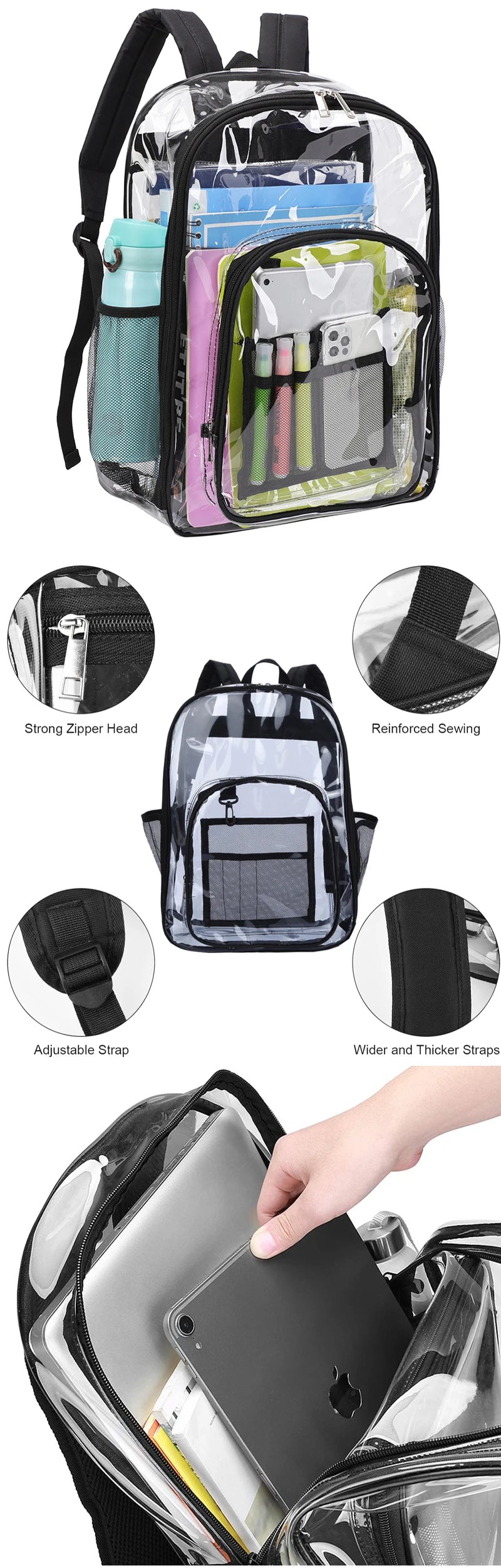 Bolsa de ombro transparente unissex moda simples grande capacidade mochilas portáteis multifuncional à prova dwaterproof água masculino feminino mochila