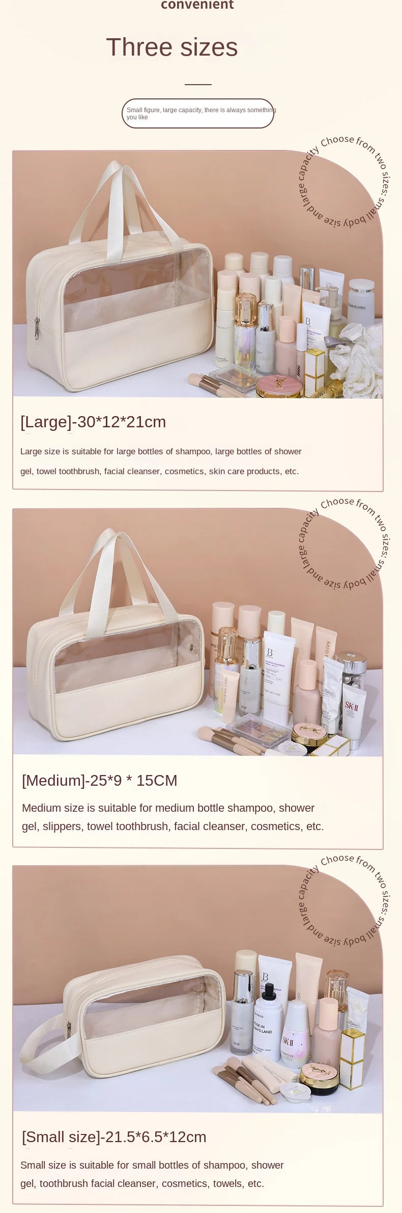 Bolsa cosmética de viagem portátil feminina, bolsa de maquiagem transparente de grande capacidade para banho, multifuncional, à prova d'água, estojo de armazenamento