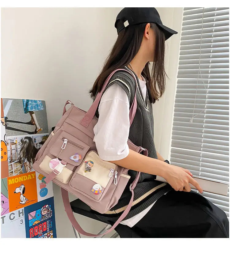 Bolsa de ombro feminina de lona à prova d'água, bolsa mensageiro de nylon para mulheres, bolsa crossbody oxford, sacola de livros para meninas