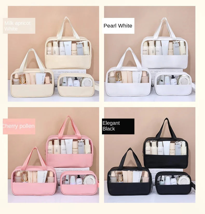 Bolsa cosmética de viagem portátil feminina, bolsa de maquiagem transparente de grande capacidade para banho, multifuncional, à prova d'água, estojo de armazenamento
