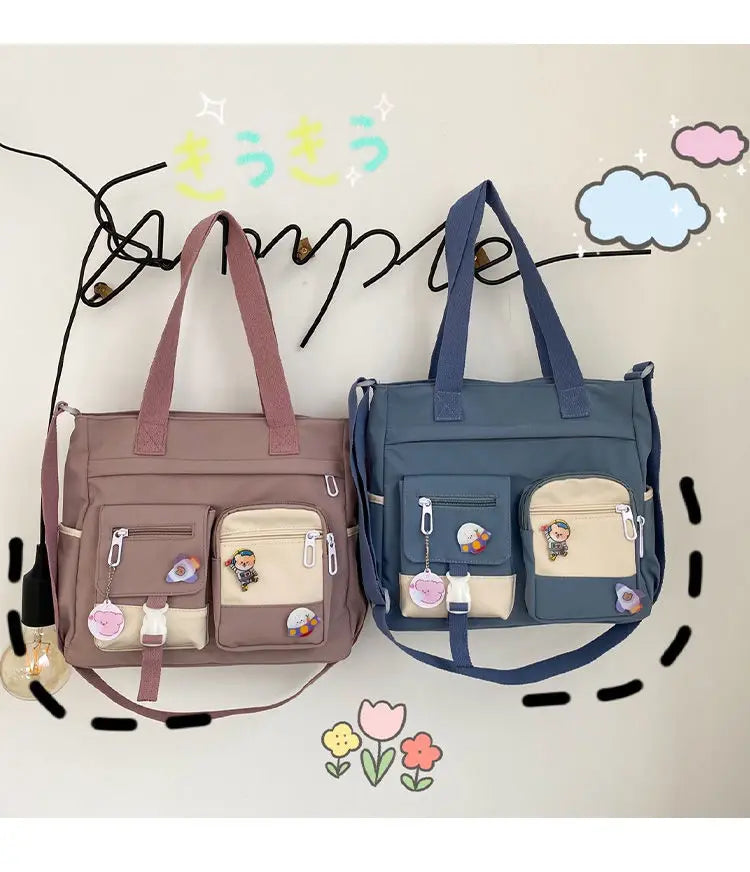 Bolsa de ombro feminina de lona à prova d'água, bolsa mensageiro de nylon para mulheres, bolsa crossbody oxford, sacola de livros para meninas