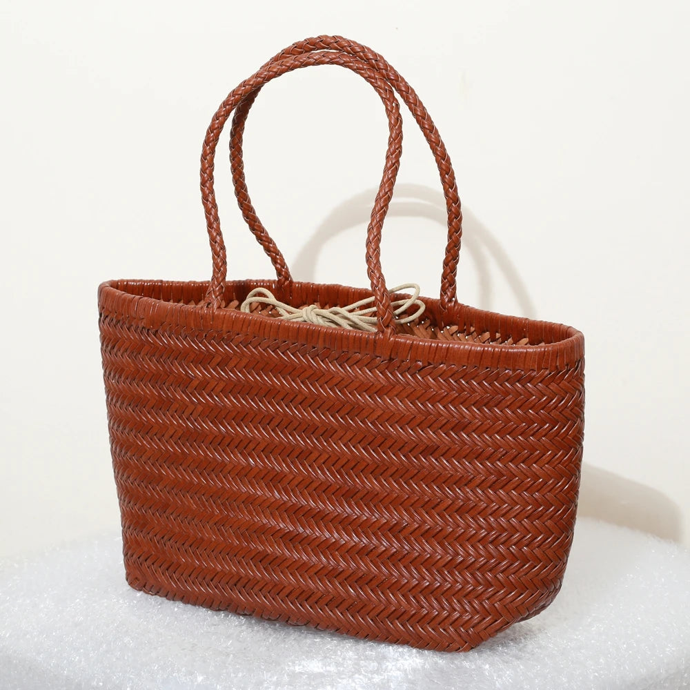 Bolsas femininas de couro genuíno bolsa de ombro tecelagem casual saco de compras vintage grande tote bolsa de mão cruz senhora