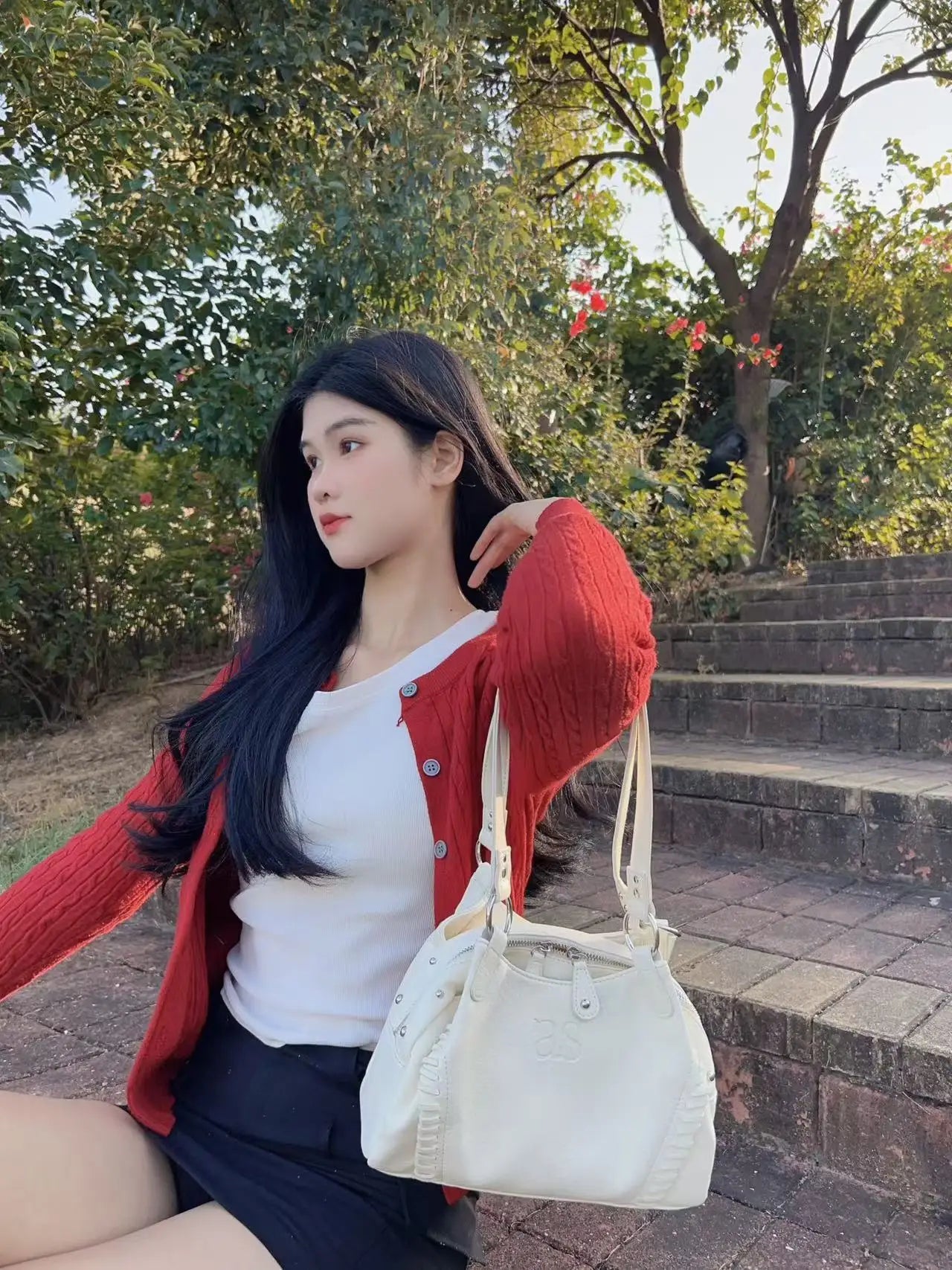 Nicho coreano ASON 24FW couro mini motocicleta bolsa de ombro único axila bolsa de grande capacidade