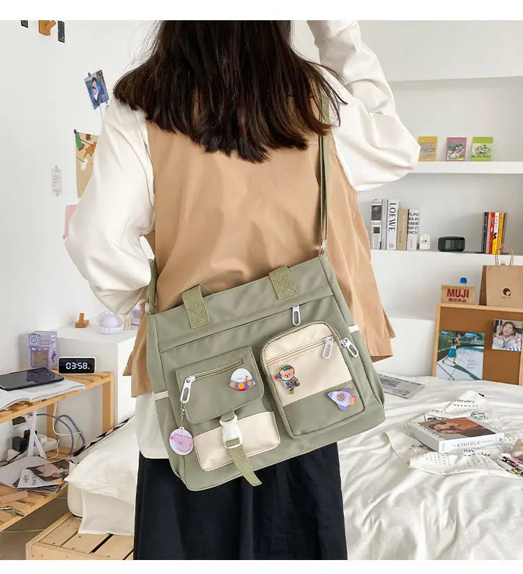 Bolsa de ombro feminina de lona à prova d'água, bolsa mensageiro de nylon para mulheres, bolsa crossbody oxford, sacola de livros para meninas
