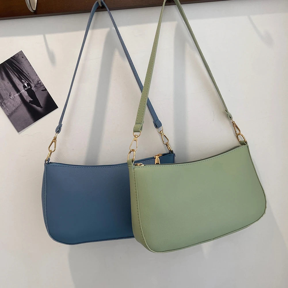 Bolsa de axilas de couro PU feminina, bolsa Hobos retrô, monocromática, casual, moda, nova