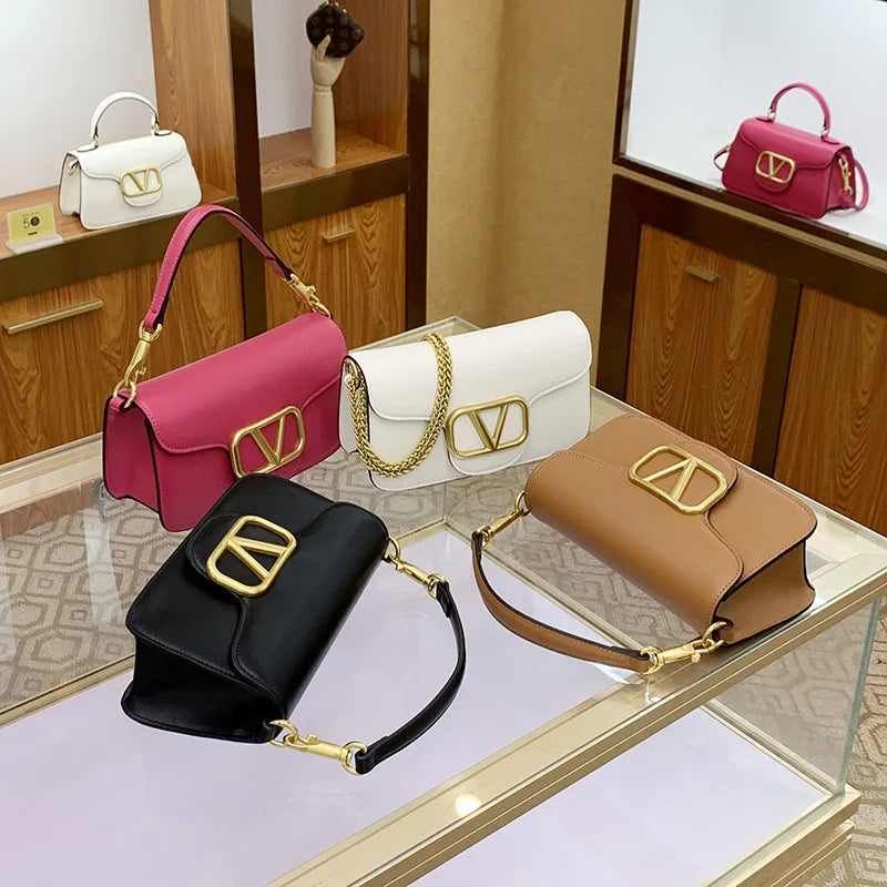 Bolsa feminina de couro de bezerro corrente de um ombro crossbody nova moda e versátil bolsa feminina de alta qualidade