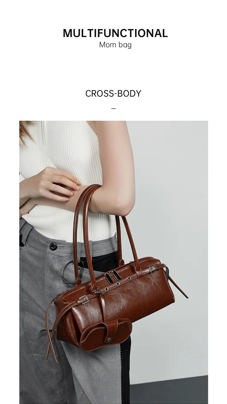 2025 nova bolsa de ombro feminina de couro genuíno luxo senhoras bolsa baguette saco feminino commuter compras axilas saco