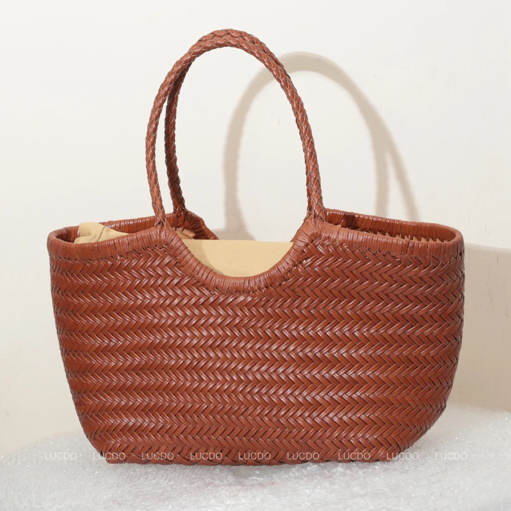 Bolsas femininas de couro genuíno bolsa de ombro tecelagem casual saco de compras vintage grande tote bolsa de mão cruz senhora