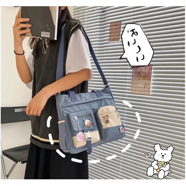 Bolsa de ombro feminina de lona à prova d'água, bolsa mensageiro de nylon para mulheres, bolsa crossbody oxford, sacola de livros para meninas