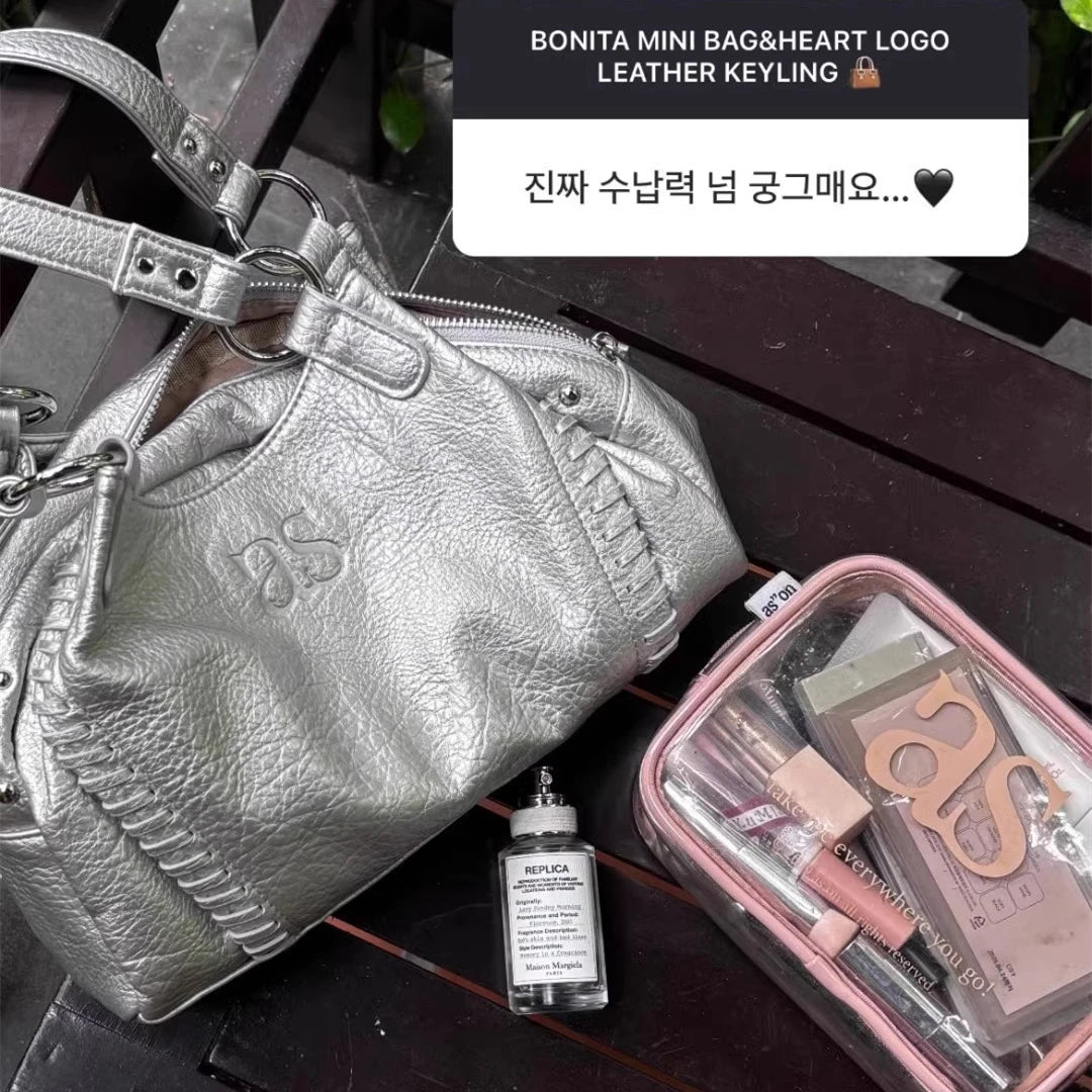 Nicho coreano ASON 24FW couro mini motocicleta bolsa de ombro único axila bolsa de grande capacidade