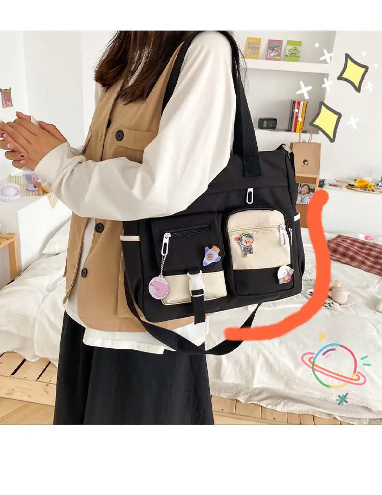 Bolsa de ombro feminina de lona à prova d'água, bolsa mensageiro de nylon para mulheres, bolsa crossbody oxford, sacola de livros para meninas
