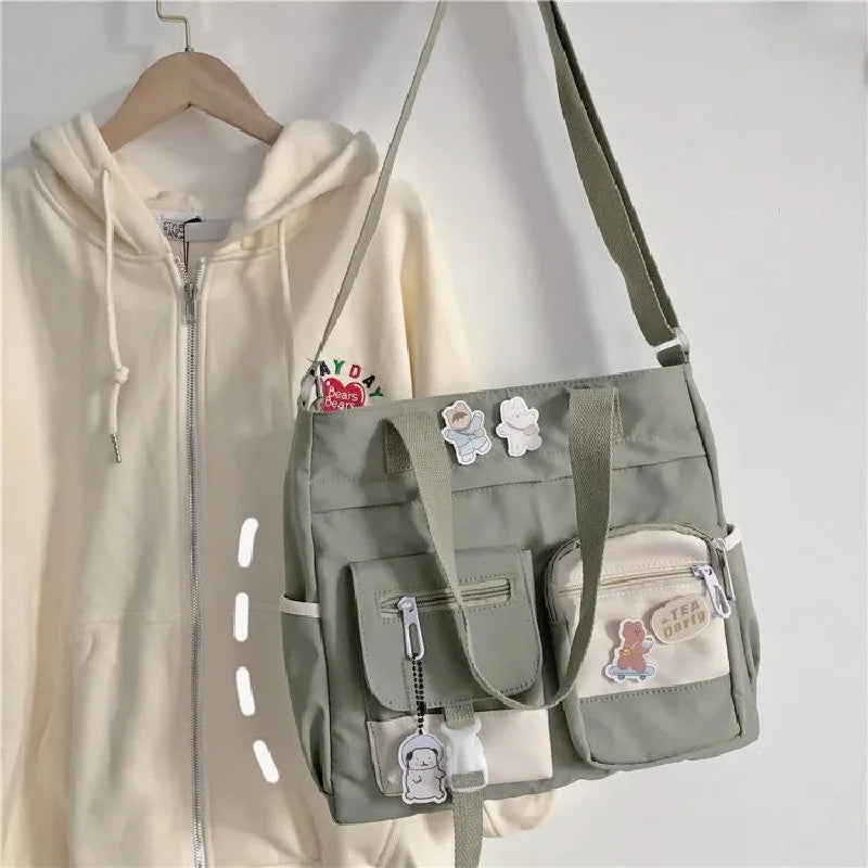 Bolsa de ombro feminina de lona à prova d'água, bolsa mensageiro de nylon para mulheres, bolsa crossbody oxford, sacola de livros para meninas