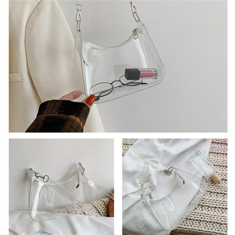 Bolsa de ombro de gelatina transparente para mulheres, bolsas pequenas com zíper nas axilas Y2K e bolsa da moda