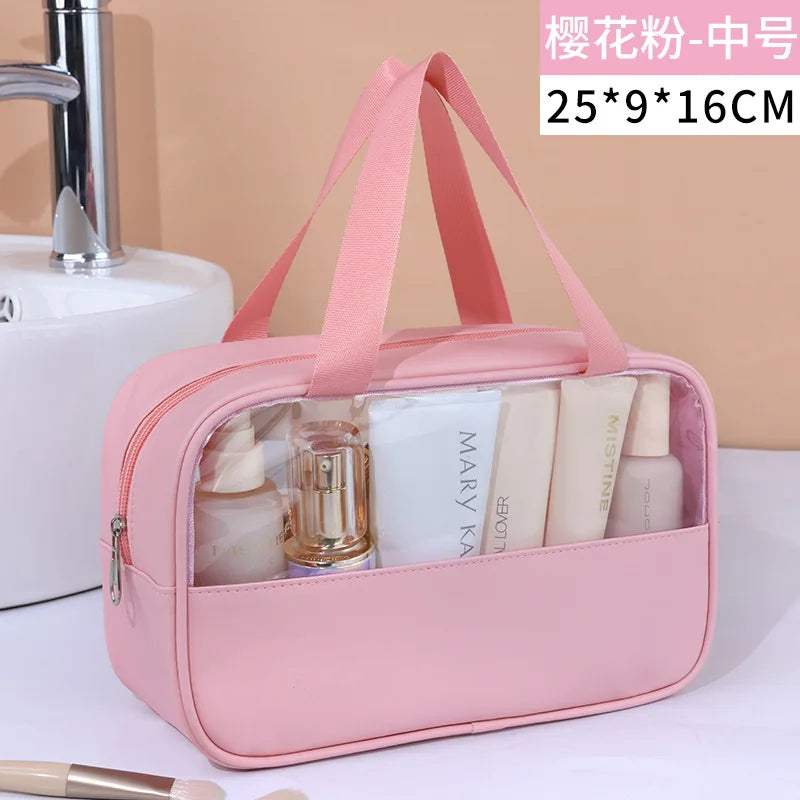 Bolsa cosmética de viagem portátil feminina, bolsa de maquiagem transparente de grande capacidade para banho, multifuncional, à prova d'água, estojo de armazenamento