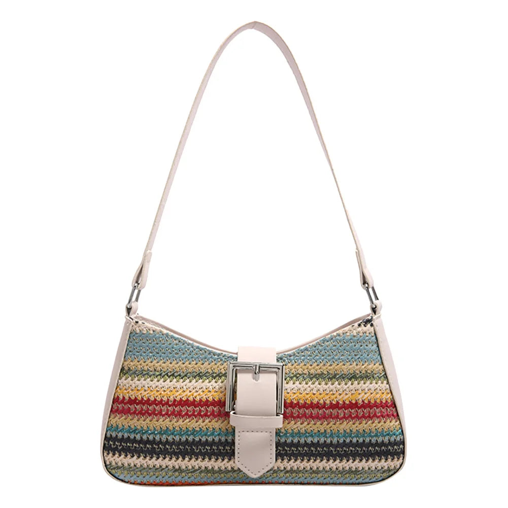 Bolsa feminina de palha tecida moda bolsa de ombro de tecelagem de grande capacidade bolsa de palha tecida à mão bolsa de praia de verão