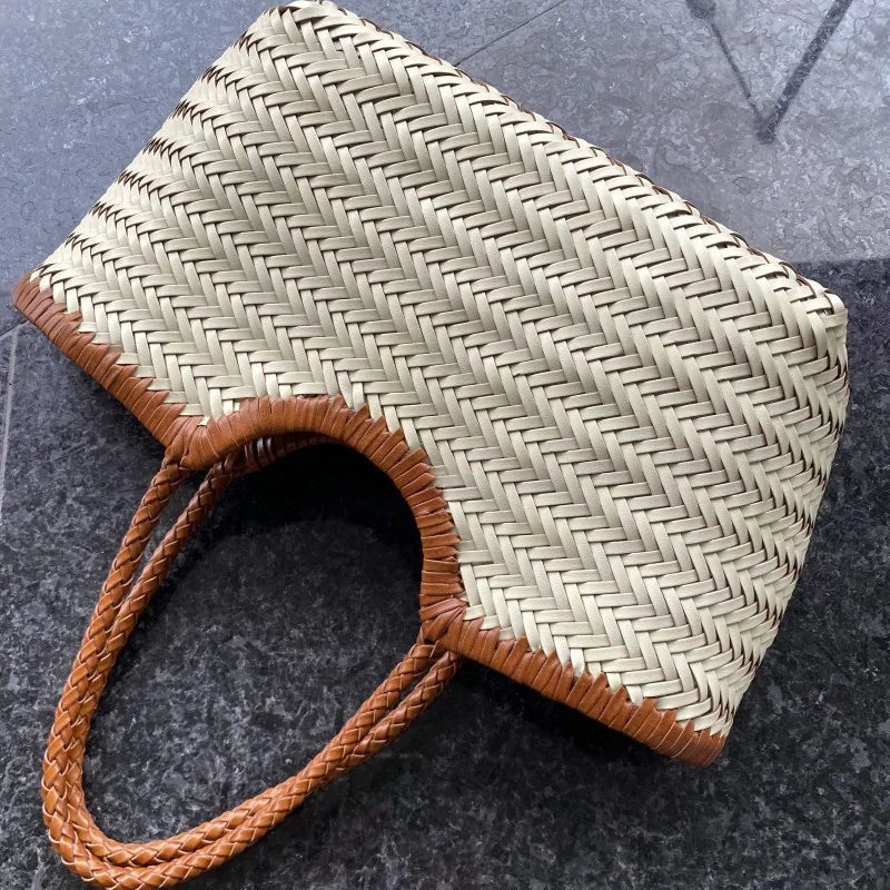 Bolsas femininas de couro genuíno bolsa de ombro tecelagem casual saco de compras vintage grande tote bolsa de mão cruz senhora