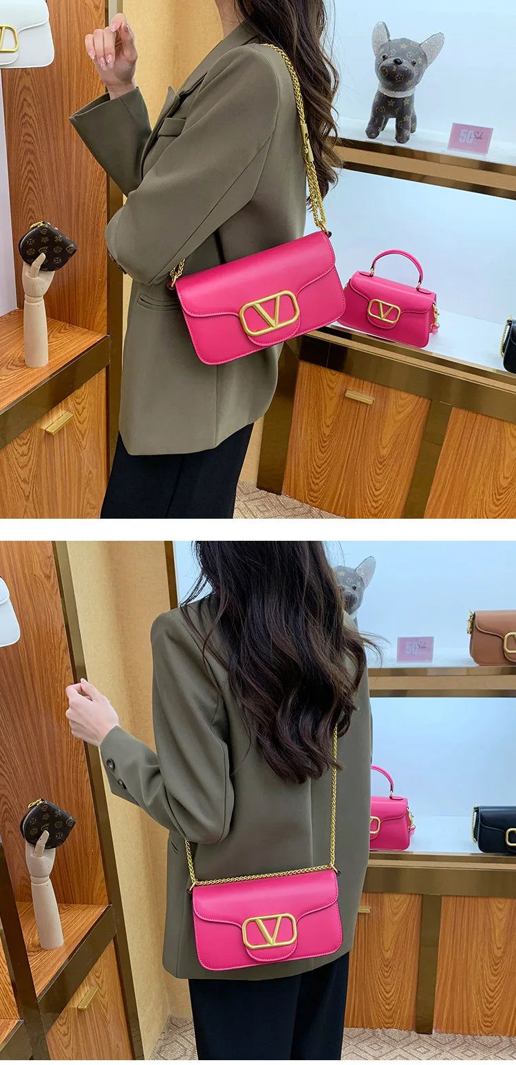Bolsa feminina de couro de bezerro corrente de um ombro crossbody nova moda e versátil bolsa feminina de alta qualidade