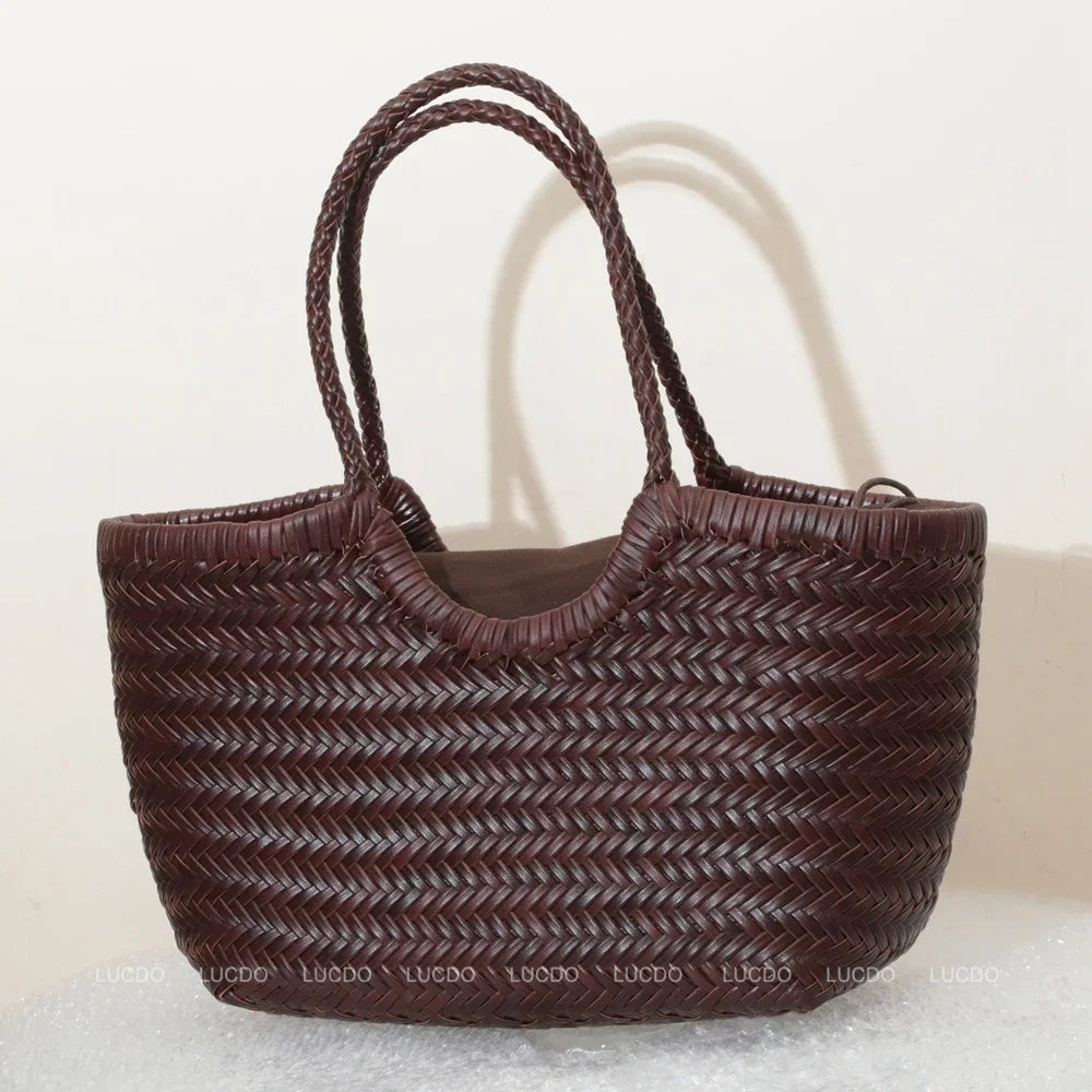 Bolsas femininas de couro genuíno bolsa de ombro tecelagem casual saco de compras vintage grande tote bolsa de mão cruz senhora