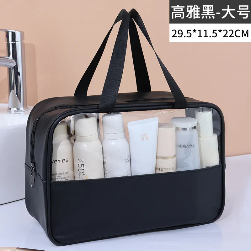 Bolsa cosmética de viagem portátil feminina, bolsa de maquiagem transparente de grande capacidade para banho, multifuncional, à prova d'água, estojo de armazenamento