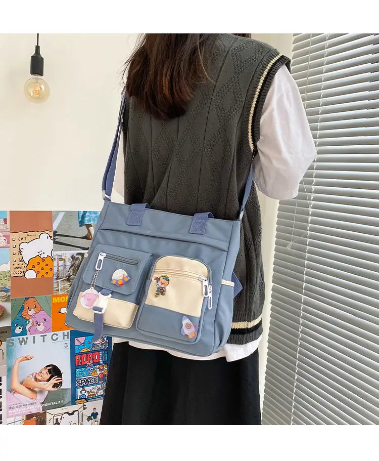Bolsa de ombro feminina de lona à prova d'água, bolsa mensageiro de nylon para mulheres, bolsa crossbody oxford, sacola de livros para meninas