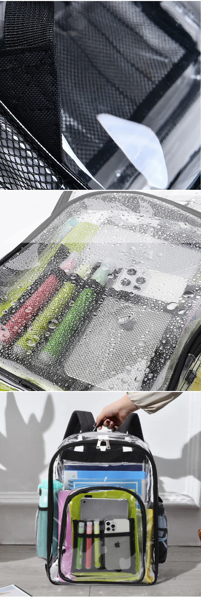 Bolsa de ombro transparente unissex moda simples grande capacidade mochilas portáteis multifuncional à prova dwaterproof água masculino feminino mochila