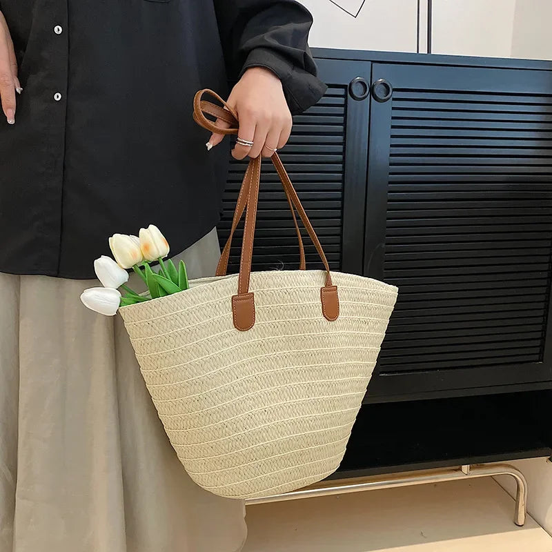 Bolsa de ombro feminina grande capacidade verão palha tecido cesta bolsa moda feminina designer luxo saco praia bali shopper tote