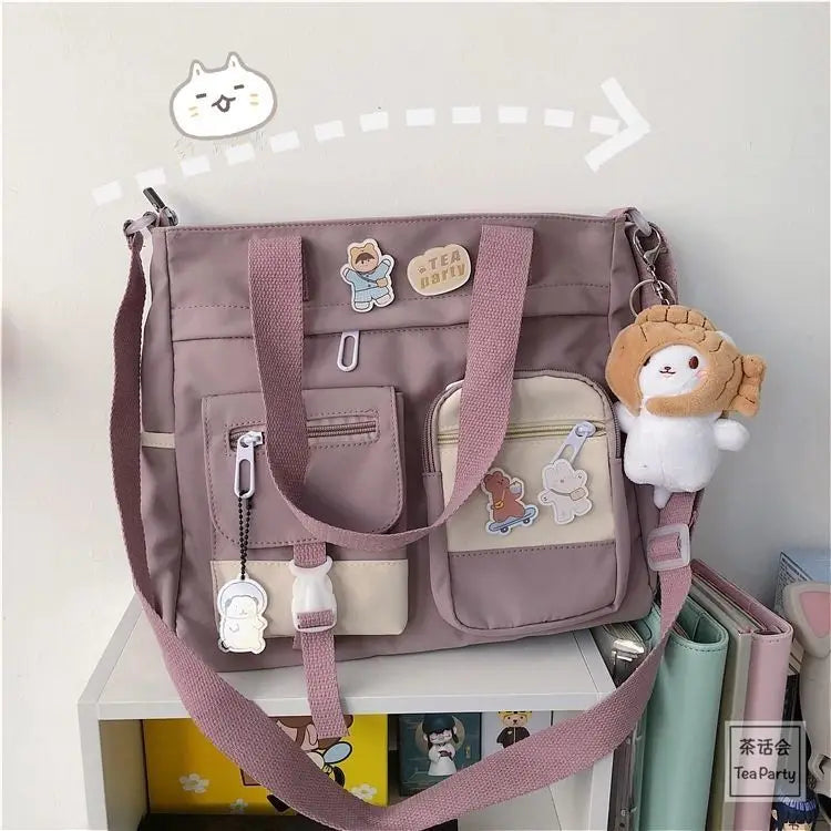 Bolsa de ombro feminina de lona à prova d'água, bolsa mensageiro de nylon para mulheres, bolsa crossbody oxford, sacola de livros para meninas