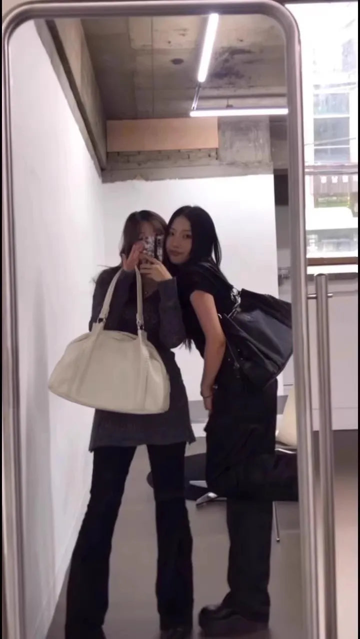 Nicho coreano ASON 24FW couro mini motocicleta bolsa de ombro único axila bolsa de grande capacidade