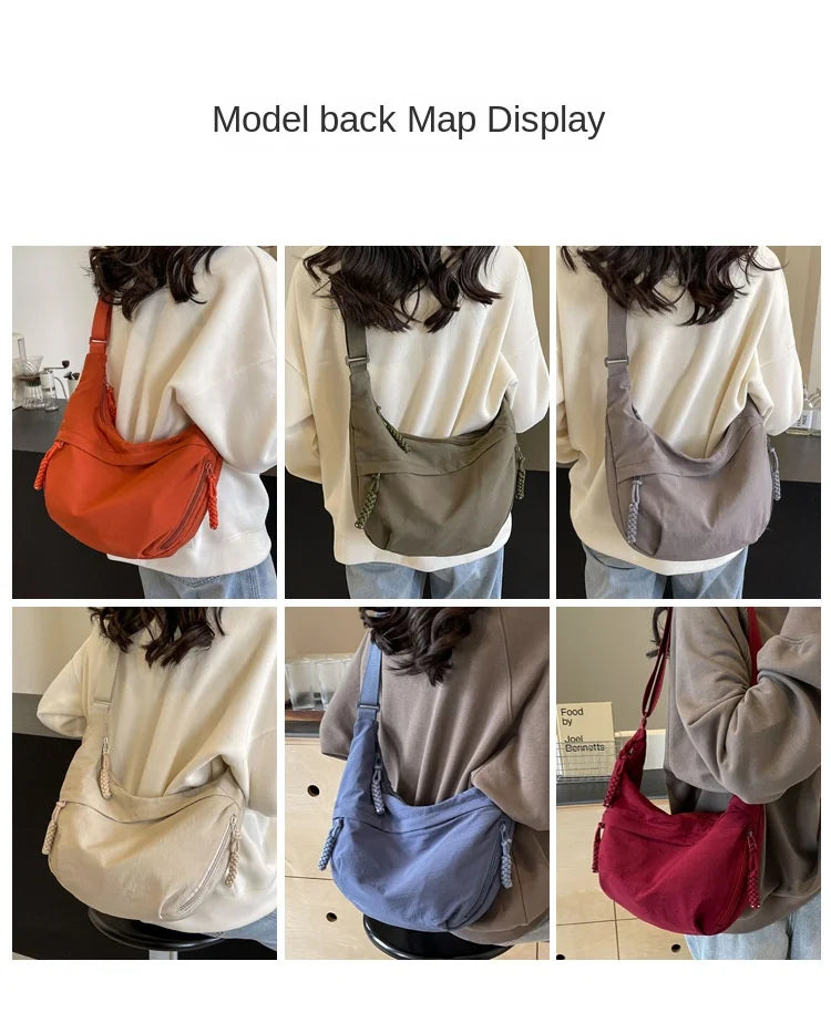Bolsa de ombro de tecido de náilon nova alta capacidade feminina crossbody saco do mensageiro lazer versátil ombro hobos saco