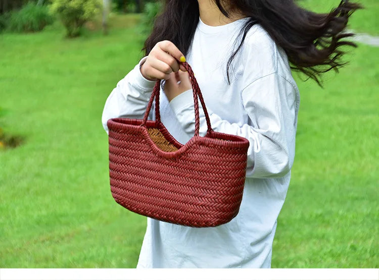 Bolsas femininas de couro genuíno bolsa de ombro tecelagem casual saco de compras vintage grande tote bolsa de mão cruz senhora