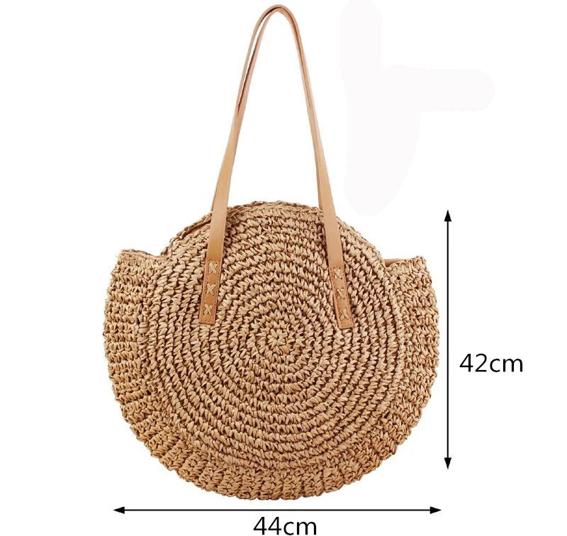 Sacos de palha redondos de verão para mulheres rattan bolsa de ombro viagem artesanal tecido praia bolsas femininas grande capacidade totes saco