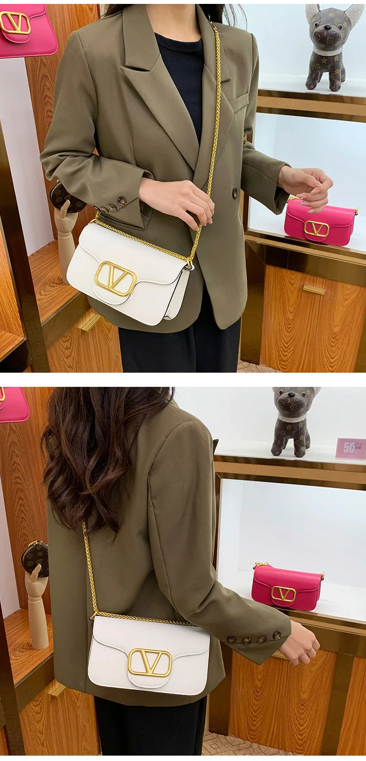 Bolsa feminina de couro de bezerro corrente de um ombro crossbody nova moda e versátil bolsa feminina de alta qualidade