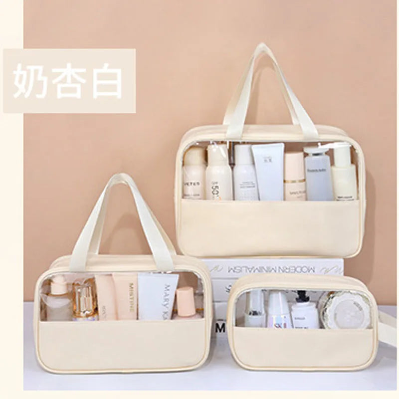 Bolsa cosmética de viagem portátil feminina, bolsa de maquiagem transparente de grande capacidade para banho, multifuncional, à prova d'água, estojo de armazenamento