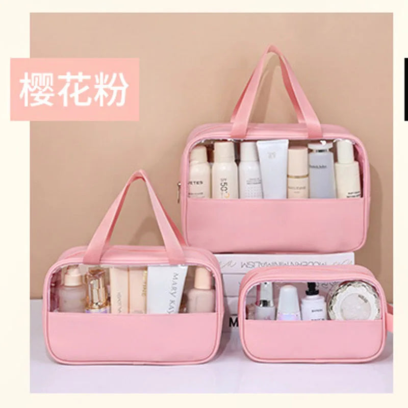 Bolsa cosmética de viagem portátil feminina, bolsa de maquiagem transparente de grande capacidade para banho, multifuncional, à prova d'água, estojo de armazenamento